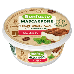Сыр крем сливочный 78% "Маскарпоне Bonfesto" Туровский МК, 0,25 кг, 1 шт.