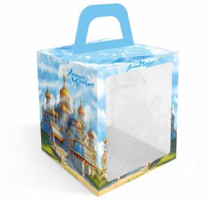 Коробка для кулича с окном "Русский храм", 15*15*18см, шт