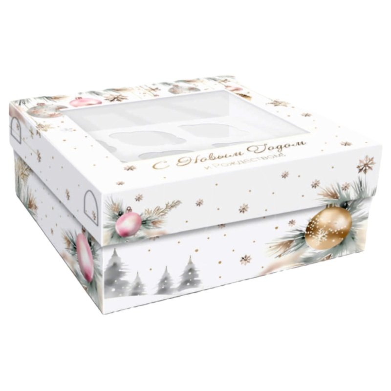 Коробка для 9 капкейков, "Снежный праздник", с окном, 250*170*100мм, шт