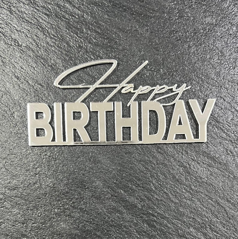 Топпер в торт Happy Birthday СЕРЕБРО шт
