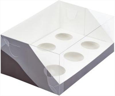 Коробка для 6 капкейков ПРЕМИУМ С ПЛАСТИКОВОЙ КРЫШКОЙ 235*160*100мм ШОКОЛАД, шт