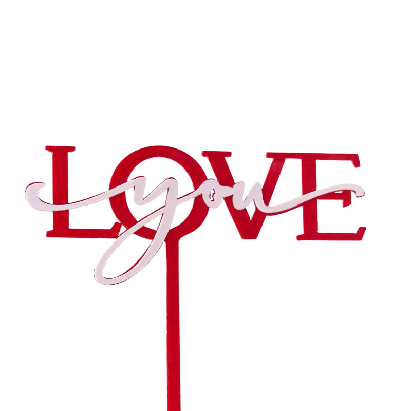 Топпер в торт "LOVE you", красный с белой надписью, шт