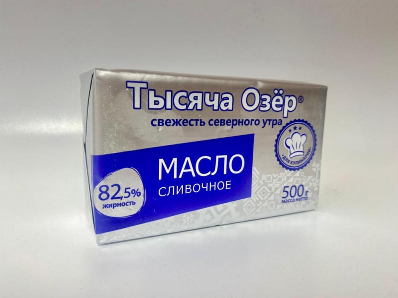 Масло сливочное Тысяча озер, 82,5 % 500 г, Россия,1 упак
