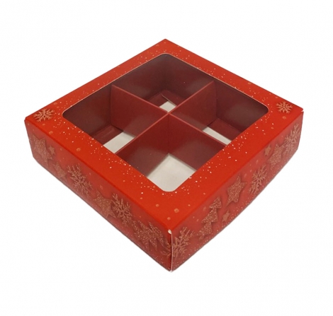 Коробка для 4 конфет с окном, Блестящий праздник, 126*126*35мм, шт