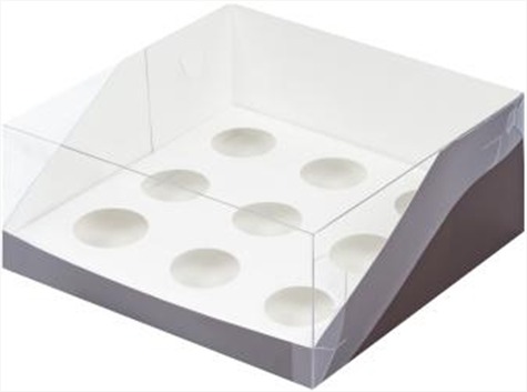 Коробка для 9 капкейков ПРЕМИУМ С ПЛАСТИКОВОЙ КРЫШКОЙ, 235*235*100мм, ШОКОЛАД, шт